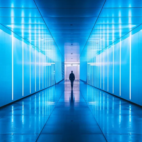 Futuristic-Corridor-with-Silhouetted-Figure.