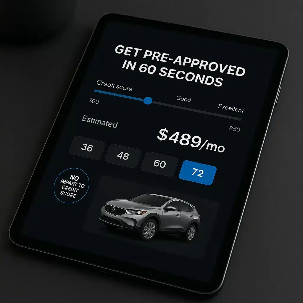 Digital retailing finance pre-qualification form with payment calculator and credit application