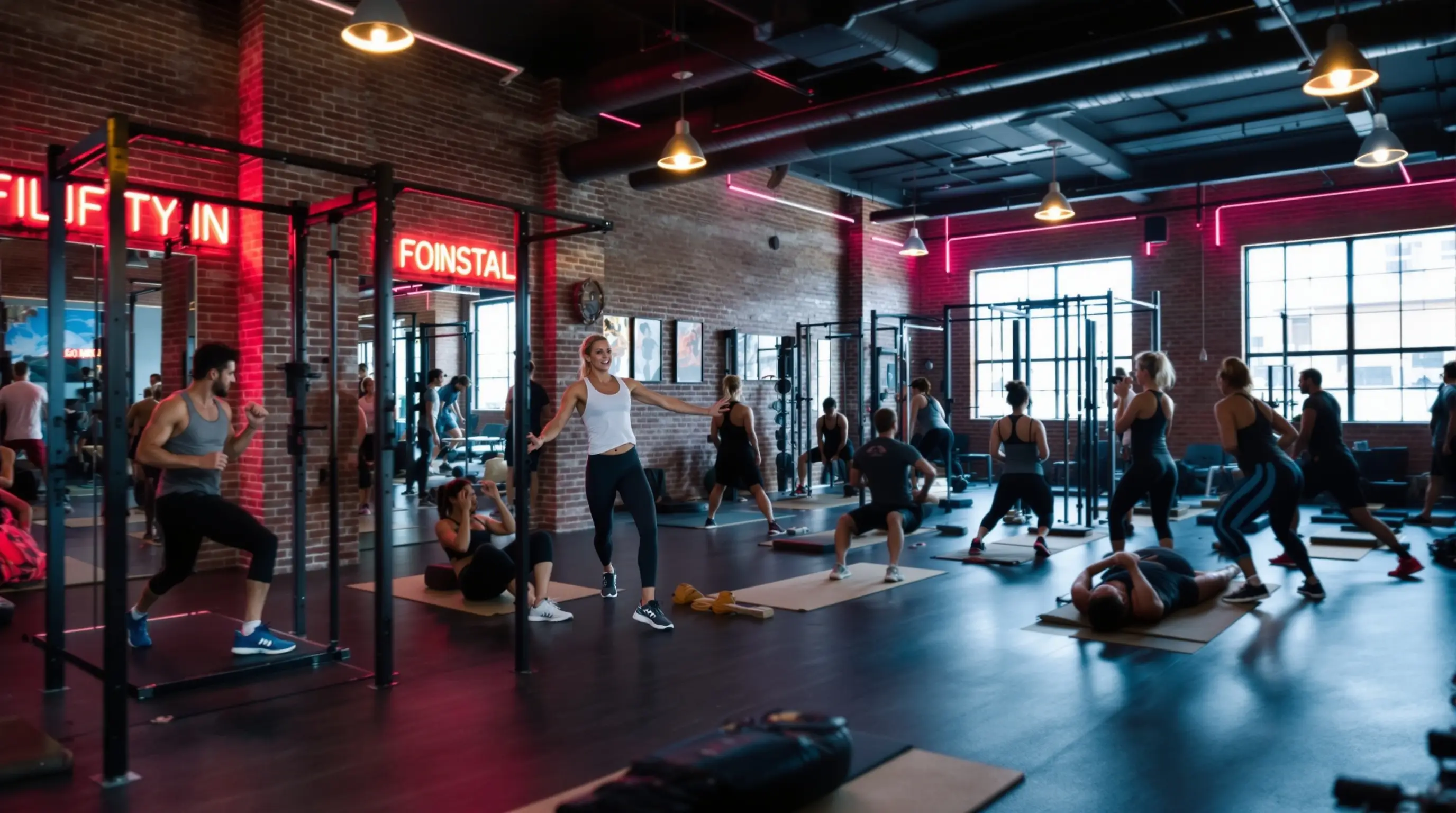 Houston boutique fitness studio with members in high-energy group class and modern interior design