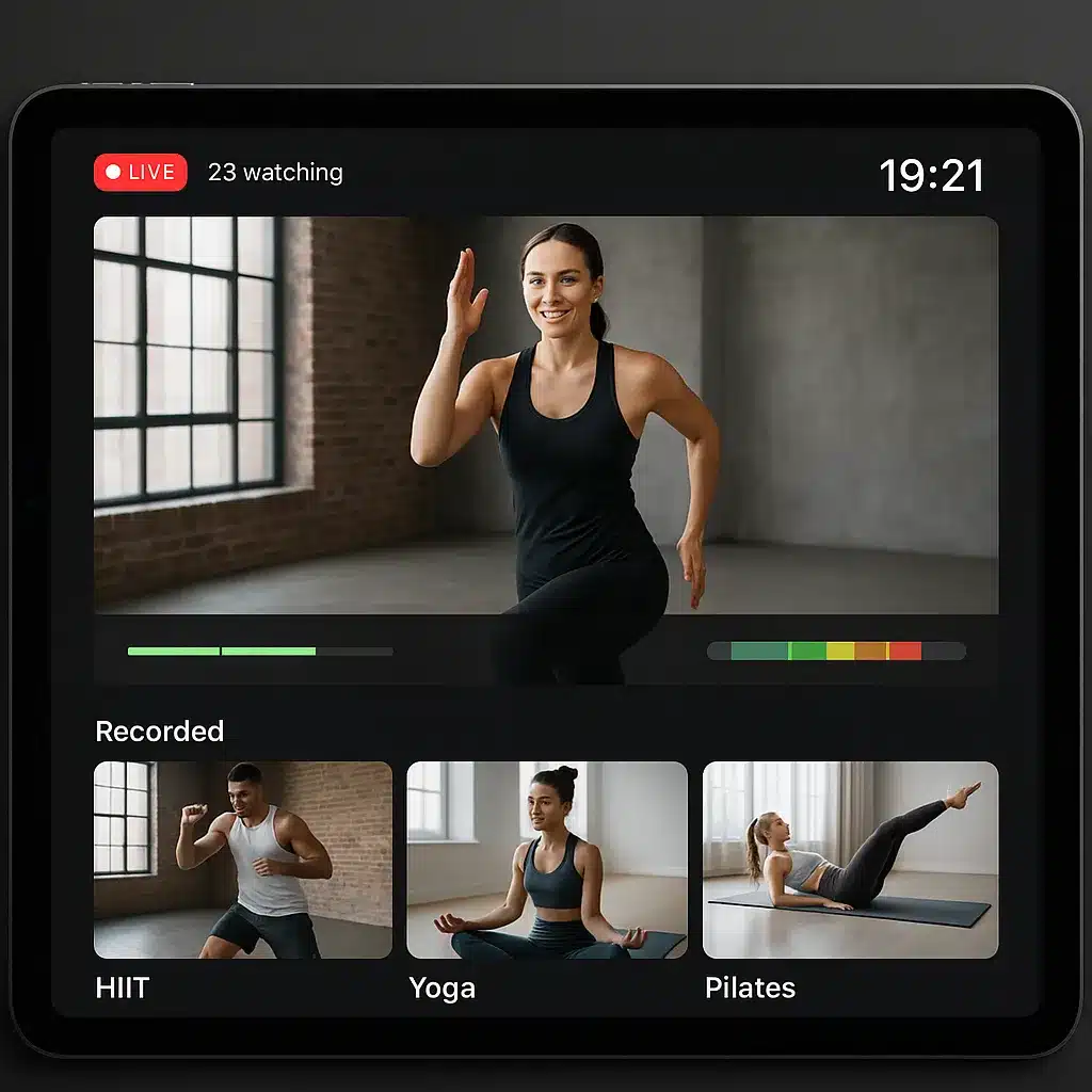 Virtual class streaming platform with live and on-demand fitness video library