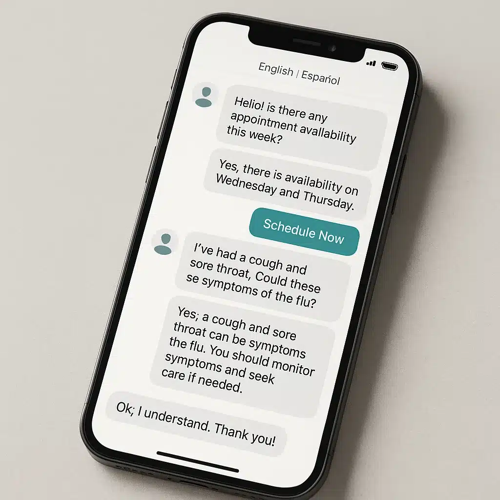 AI medical chatbot answering patient questions in English and Spanish