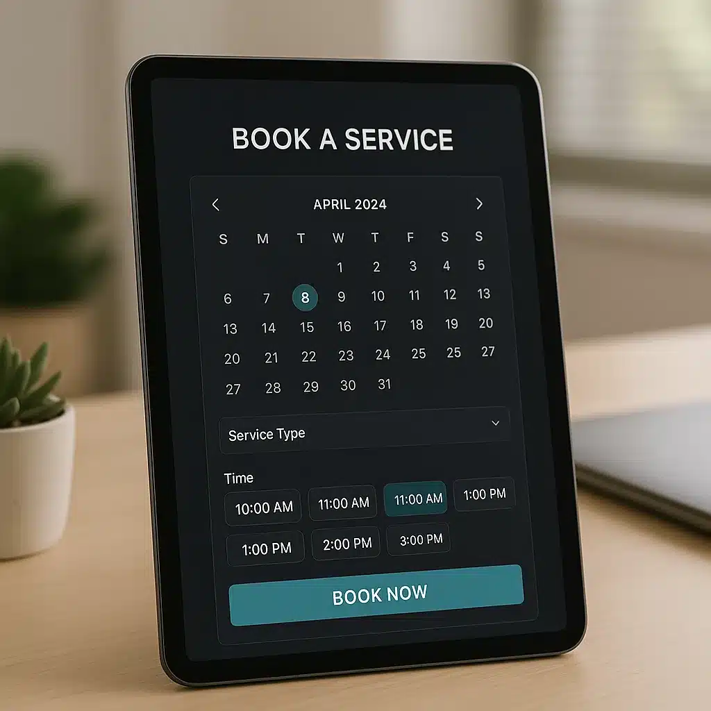 Online booking interface for Houston home services company