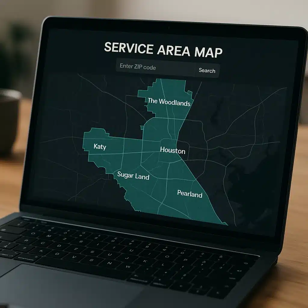 Interactive service area map of Houston metropolitan area