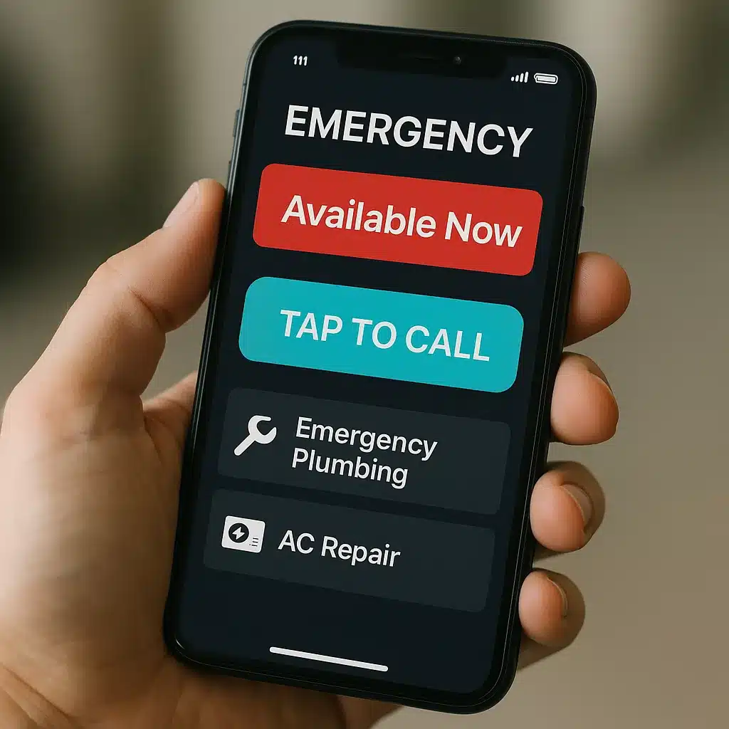 Emergency service mobile page with tap-to-call for Houston plumber