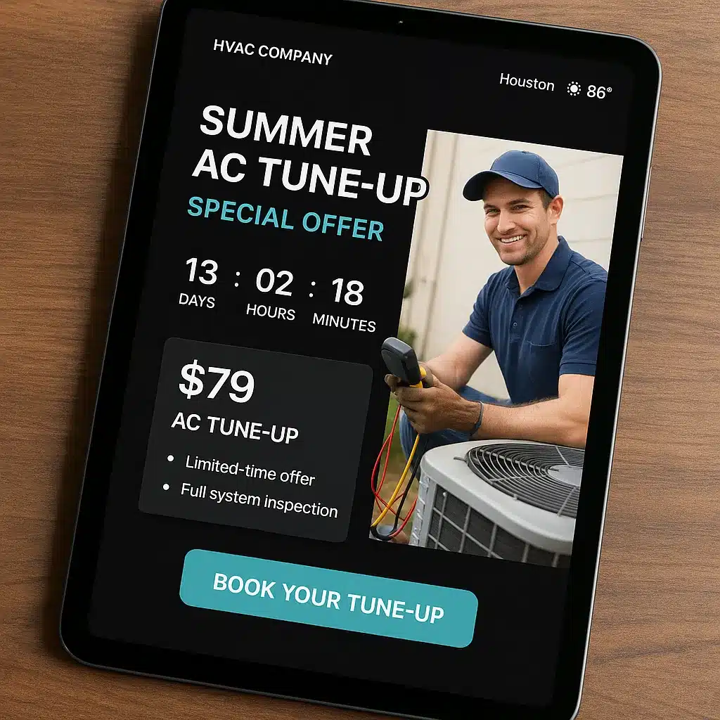 Seasonal HVAC promotion landing page for Houston summer tune-ups