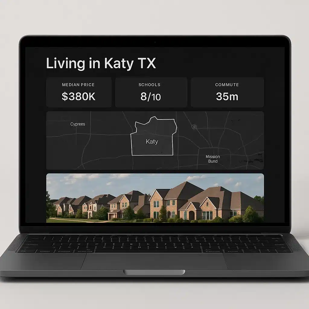 Neighborhood guide landing page showing school ratings, walkability scores, and local amenities