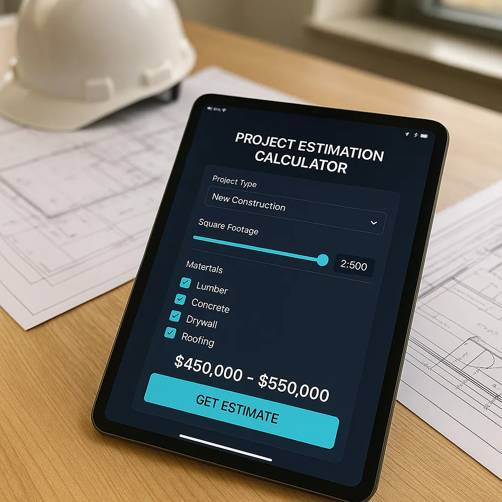 Online estimation and quote builder interface for Houston contractors