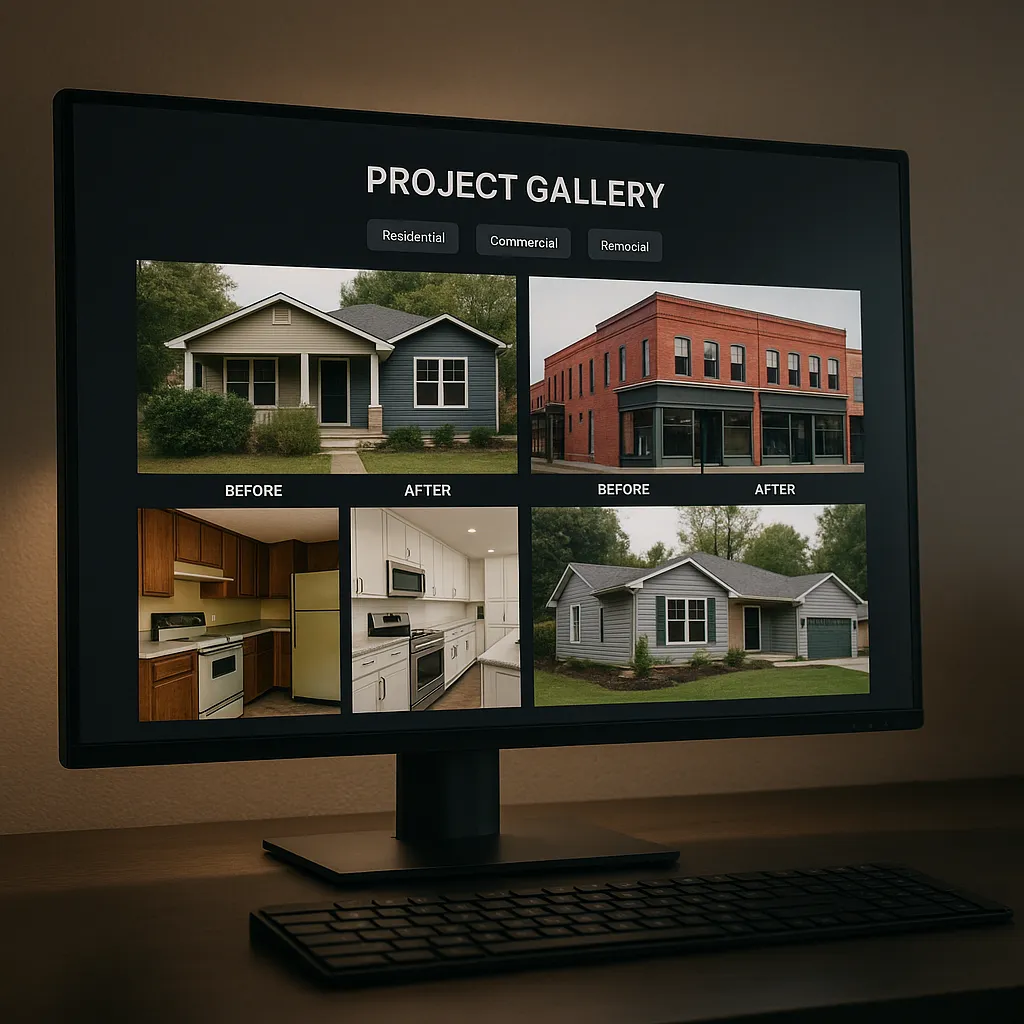 Construction project gallery with before and after photos