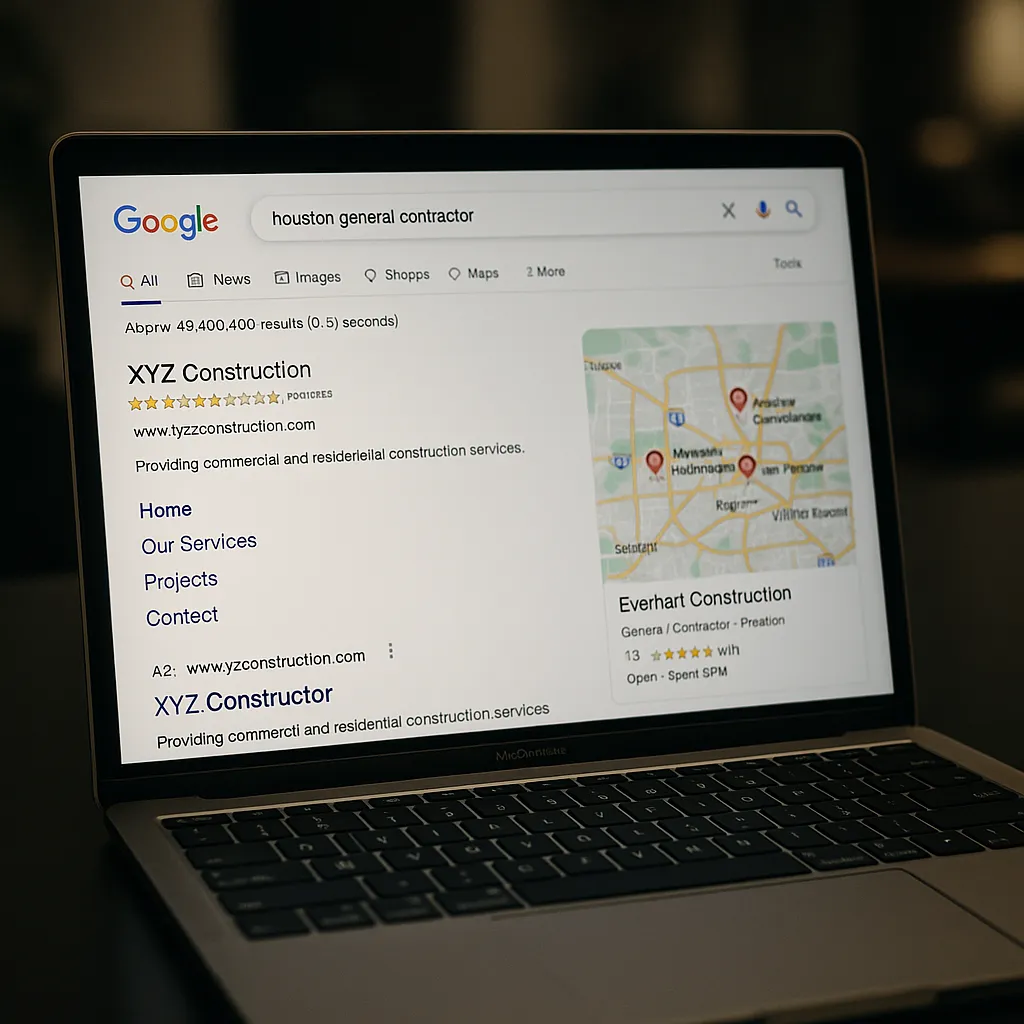Local SEO results showing Houston general contractor rankings
