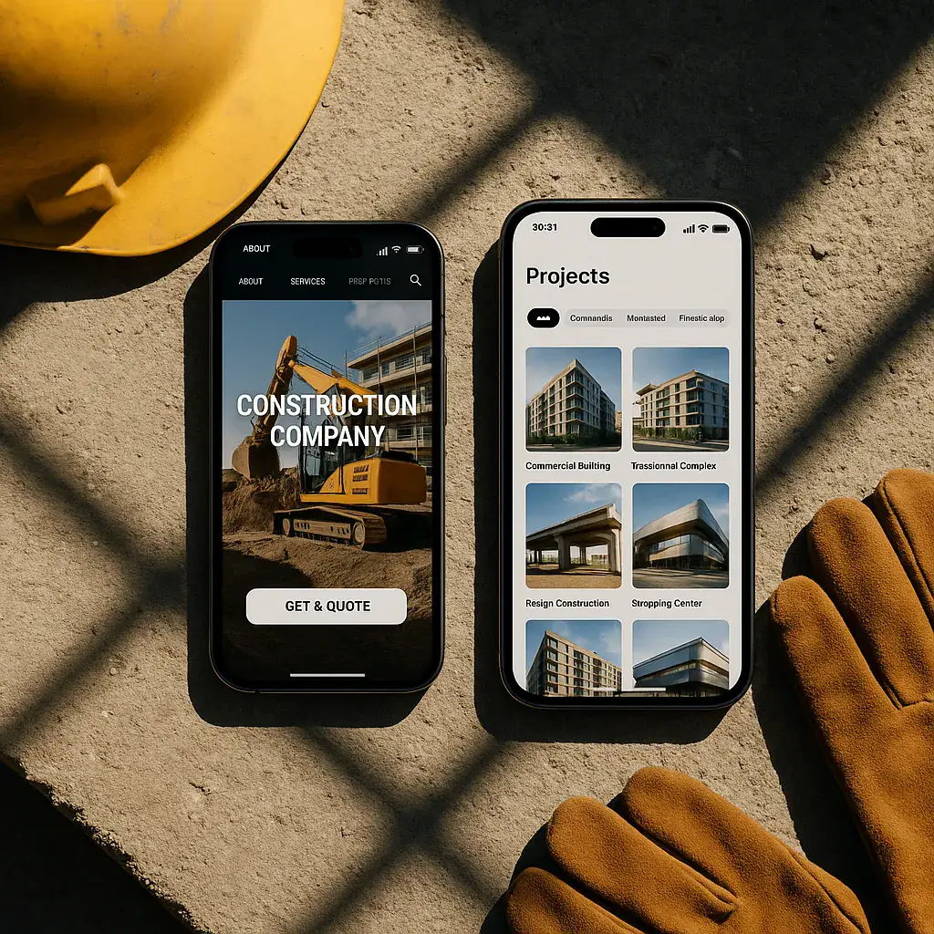 Mobile-optimized construction website on smartphone