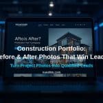 Construction company website portfolio showing before and after project photos for lead generation
