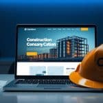 Construction company website on laptop showing lead generation features and project gallery