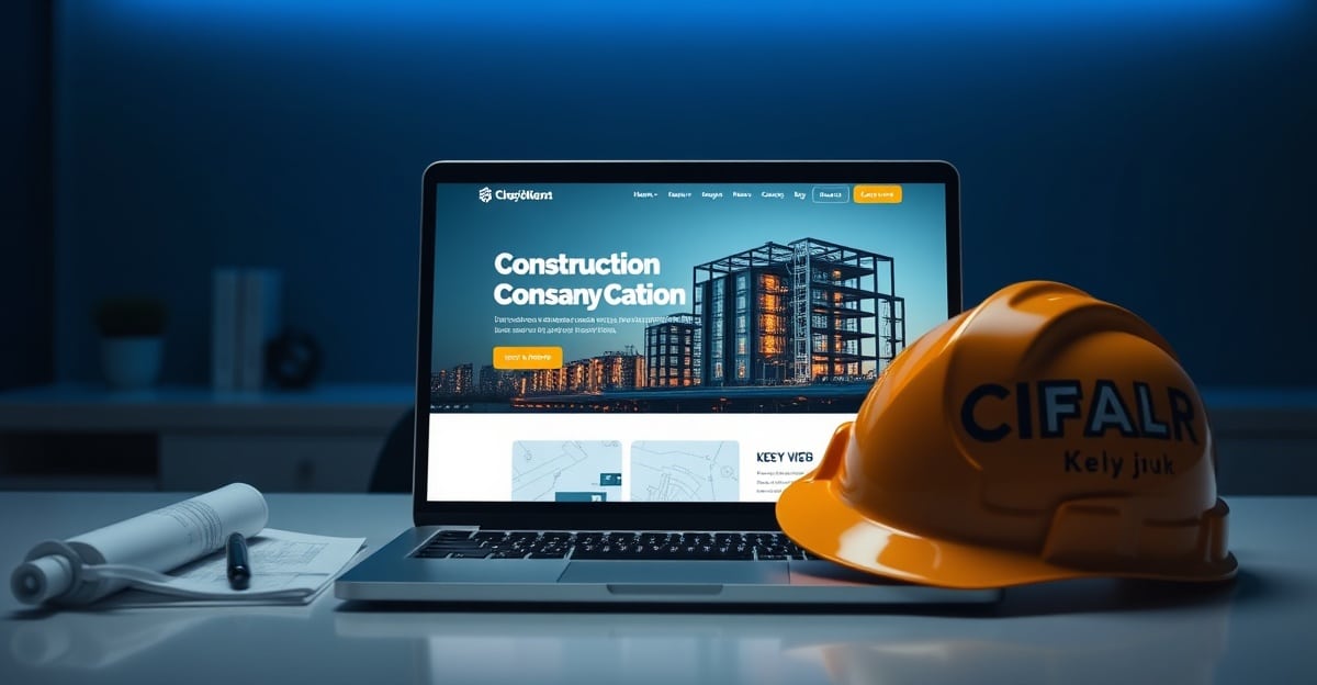 construction-website-features-lead-generation Construction company website on laptop showing lead generation features and project gallery