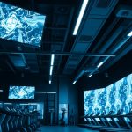 Marketing manager reviewing gym website redesign checklist on laptop with analytics dashboard