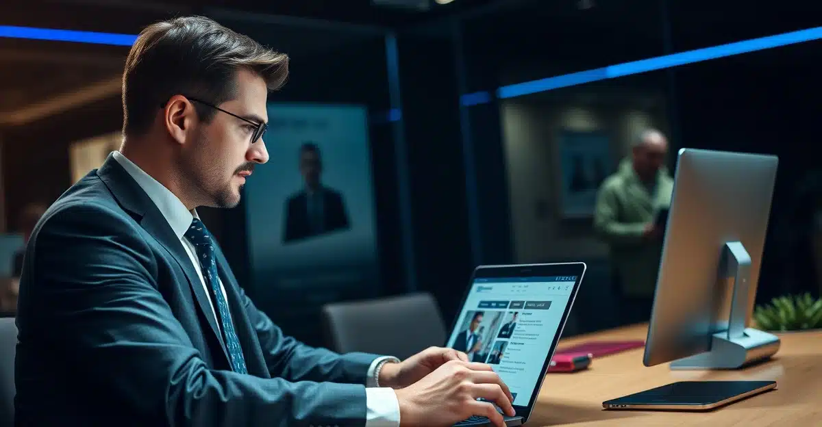 web-design-agency-law-firm Law firm attorney reviewing web design agency portfolio on laptop