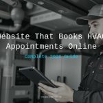 Professional HVAC technician using tablet to manage online appointment bookings in modern service van
