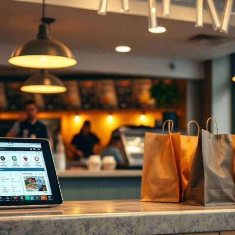 restaurant-online-ordering-2026 Restaurant owner managing online orders on tablet with food delivery setup