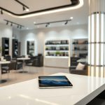 Salon owner using tablet to manage online appointment booking system