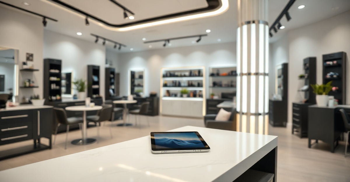 salon-booking Salon owner using tablet to manage online appointment booking system