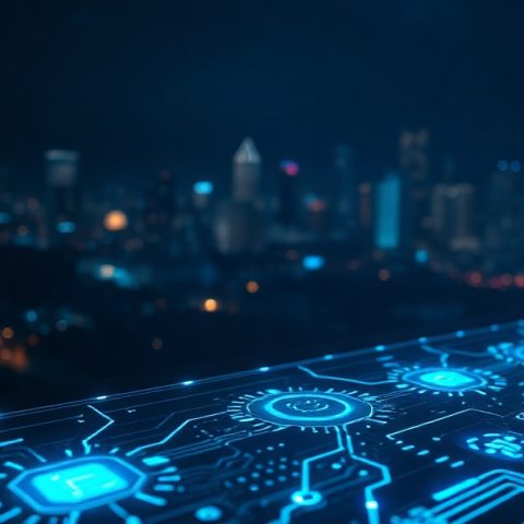 ai-business-automation-houston-featured AI automation dashboard glowing over Houston skyline at night