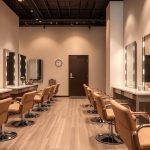 Modern beauty salon interior in League City Texas with professional styling stations
