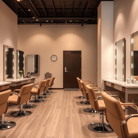 beauty-salon-league-city Modern beauty salon interior in League City Texas with professional styling stations