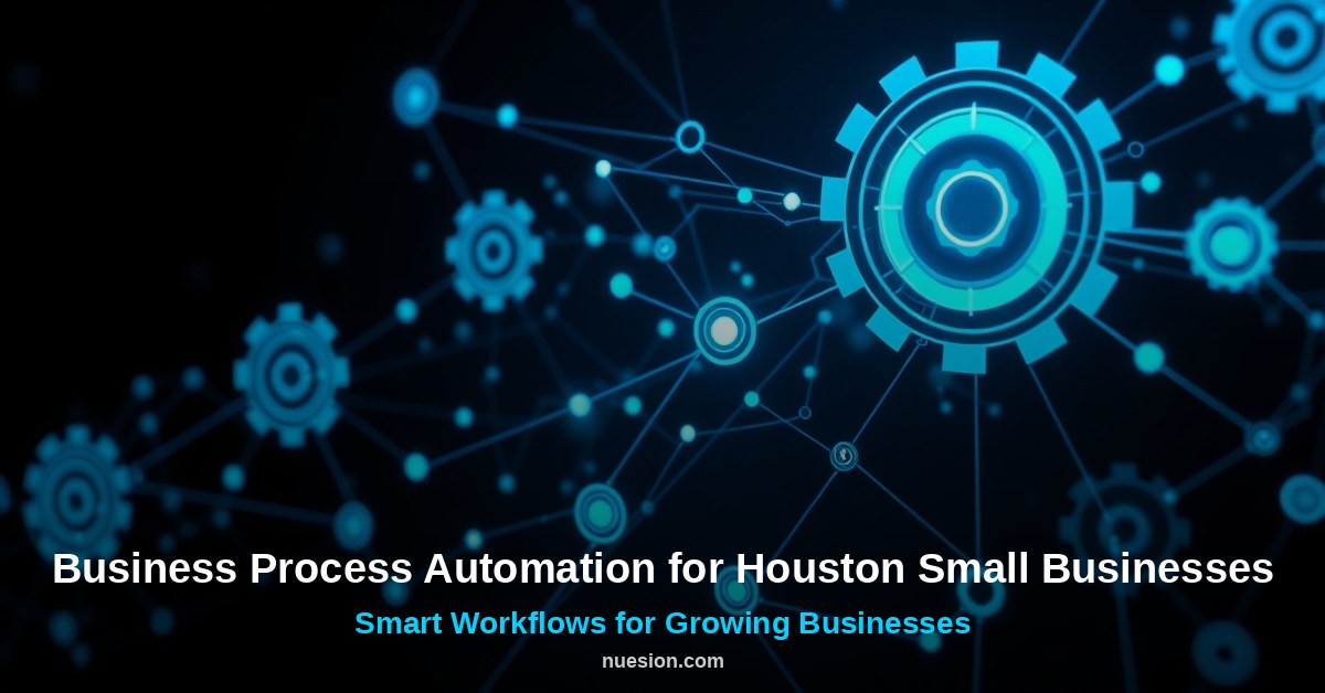 Dark tech illustration of business process automation workflows for Houston small businesses