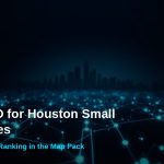 Dark tech graphic illustrating local SEO strategy for Houston small businesses