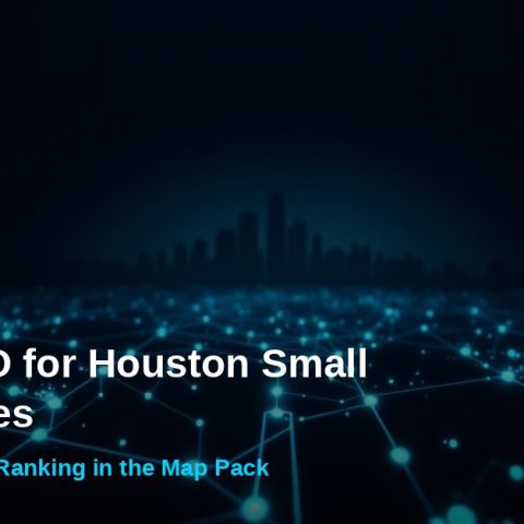 local-seo-houston-small-business Dark tech graphic illustrating local SEO strategy for Houston small businesses