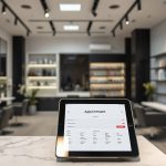 Beauty salon online booking system interface with appointment calendar
