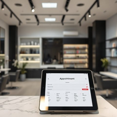 online-booking-beauty-salon Beauty salon online booking system interface with appointment calendar