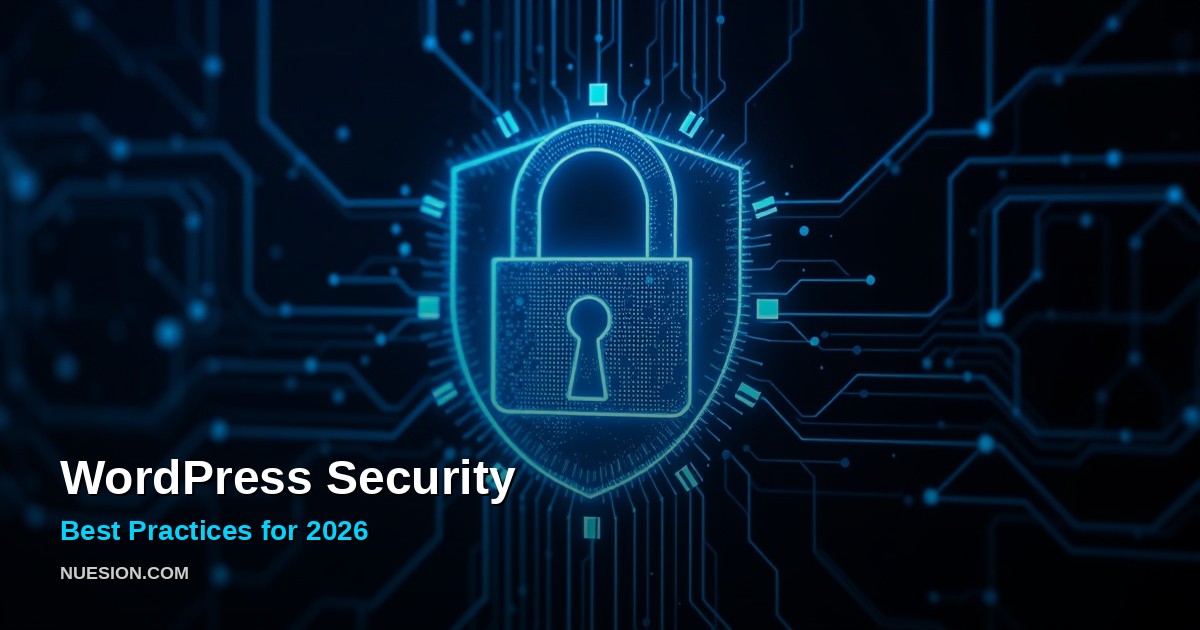 wordpress-security-best-practices-2026 Dark tech-style illustration representing WordPress website security in 2026