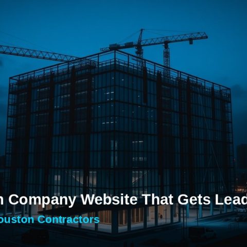construction-company-website-that-gets-leads Construction company website dashboard on laptop at dusk job site, Houston contractor lead generation