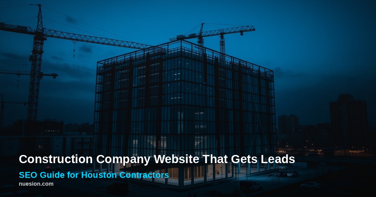 construction-company-website-that-gets-leads Construction company website dashboard on laptop at dusk job site, Houston contractor lead generation