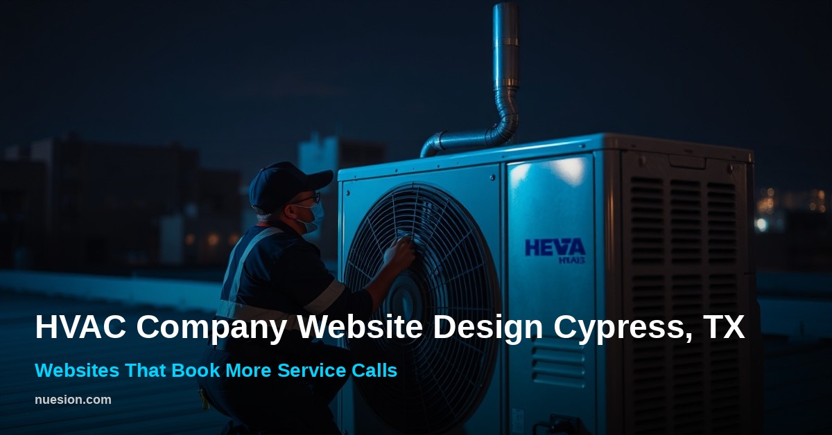 HVAC technician servicing rooftop unit, Cypress TX website design