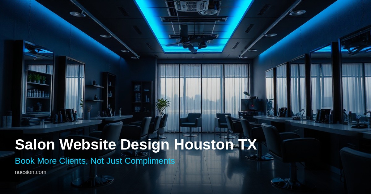 salon-website-design-houston-tx Modern Houston salon interior with dark tech-forward branding for salon website design Houston TX
