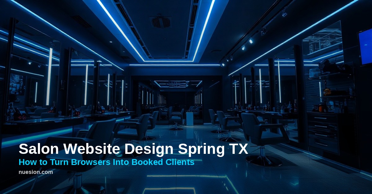salon-website-design-spring-tx Modern dark salon interior with styling chairs and mirrors, illustrating salon website design in Spring TX