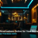 Restaurant table with phone showing online reservation booking screen