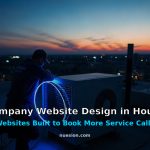 HVAC technician servicing a rooftop unit at dusk, representing HVAC company website design in Houston TX