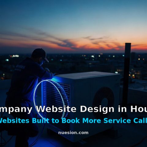 hvac-company-website-design-houston-tx HVAC technician servicing a rooftop unit at dusk, representing HVAC company website design in Houston TX