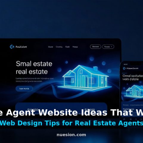 real-estate-agent-website-ideas Dark tech-style real estate agent website mockup with laptop and phone displaying property listings