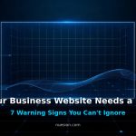 Dark tech graphic showing signs a business website needs a redesign