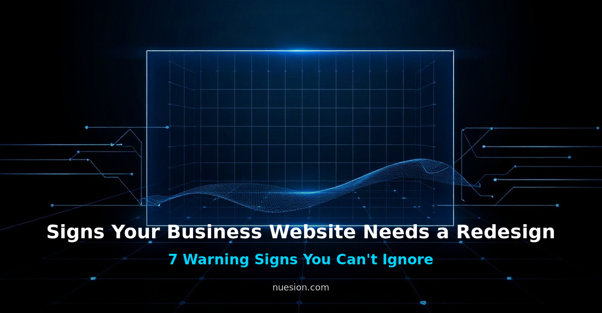 signs-your-business-website-needs-a-redesign Dark tech graphic showing signs a business website needs a redesign