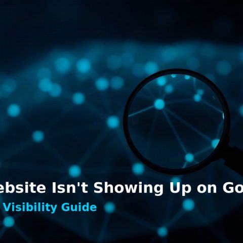 why-my-website-isnt-showing-up-on-google Dark tech-style graphic illustrating a website losing Google search visibility and ranking